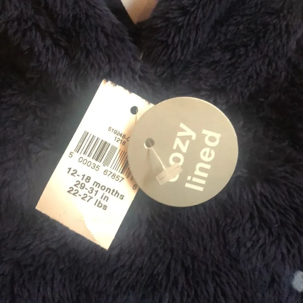 NWT Baby gap navy blue bear cozy lined hoodie